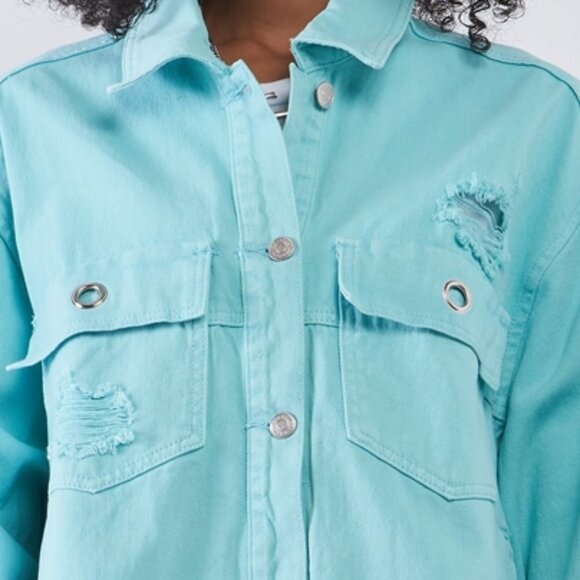 Distressed Button Down Denim Jacket - Picture 5 of 5